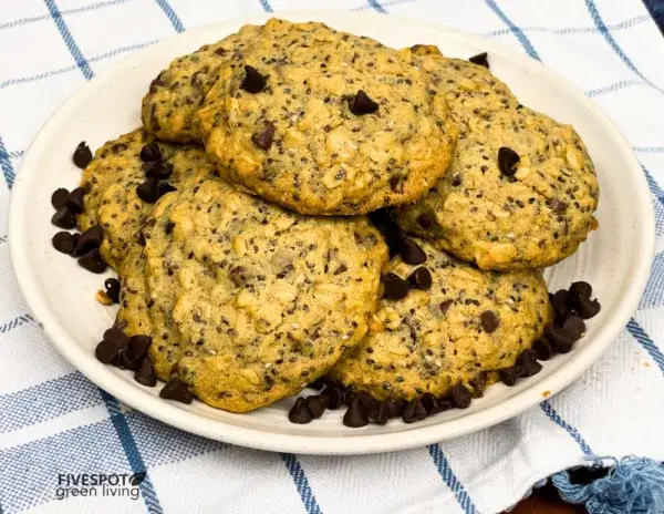 A plate of homemade oatmeal cookies sits on a wooden table, emphasizing their soft, golden appearance and comforting appeal.