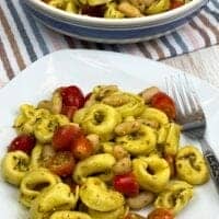 basil pesto tortellini salad on plate