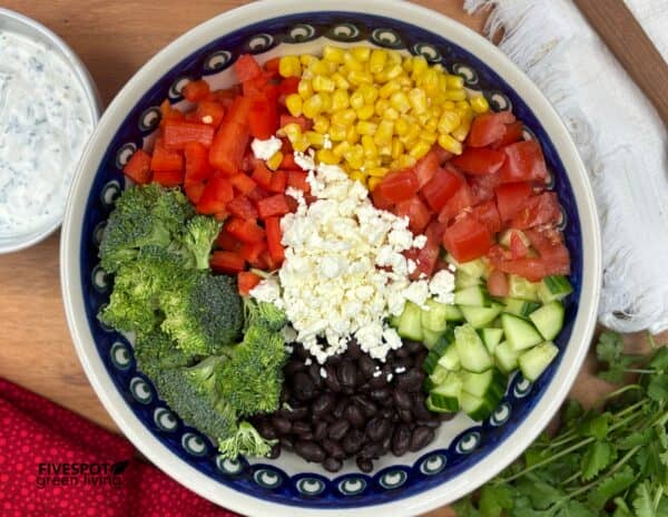 black bean salad ingredients in bowl